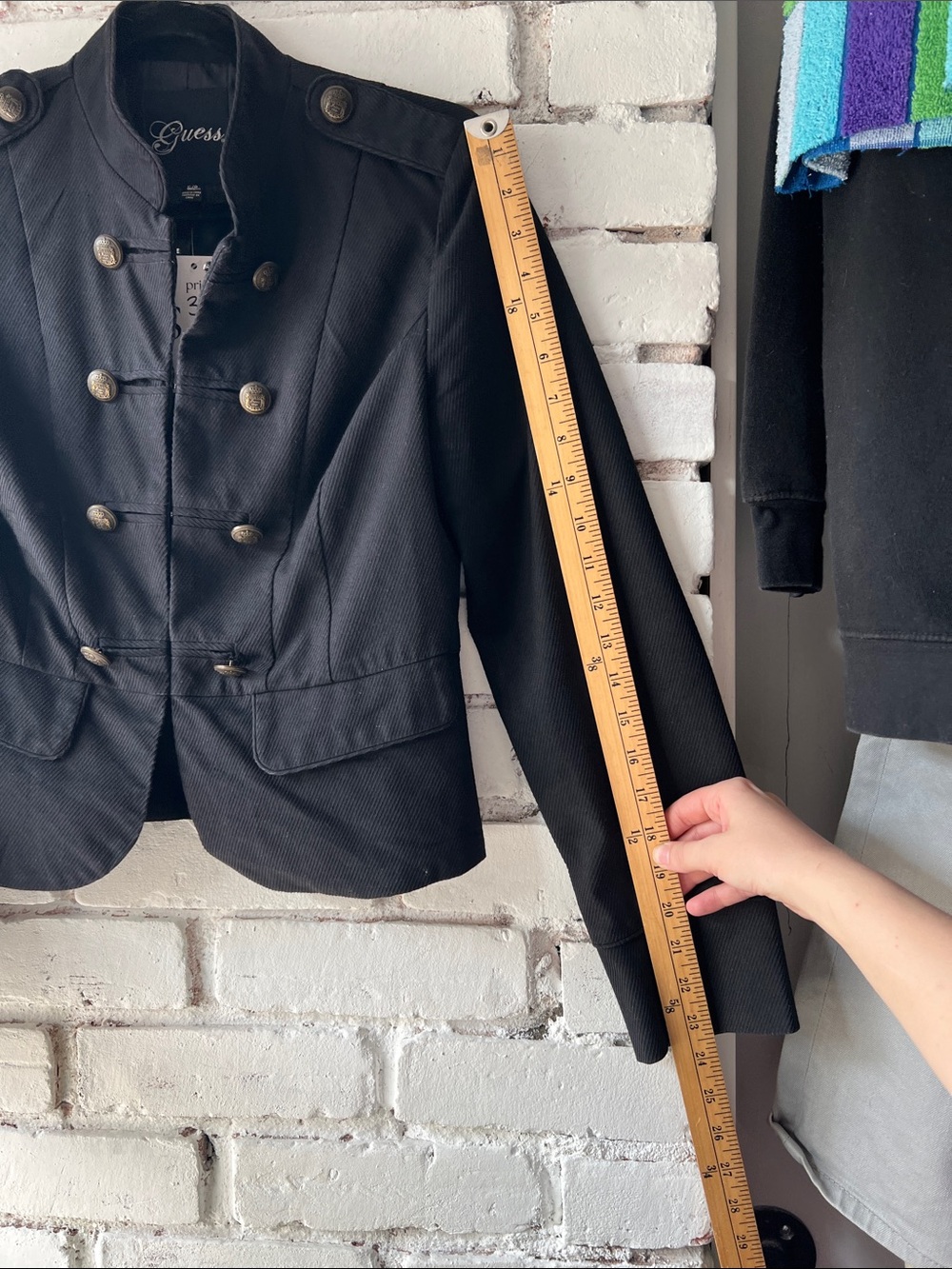 Guess Women's Military-Style Blazer Jacket in Black with Brass Buttons - Picture 5 of 7